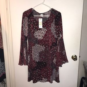 Paisley bell sleeve chiffon dress